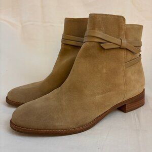 Talbots Tish Tan Suede Ankle Boots with Wrapped Bow Tie Detail Size 8M